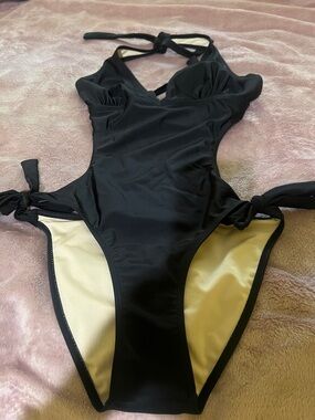 Black One-Piece Cutout Swimsuit with Side Ties